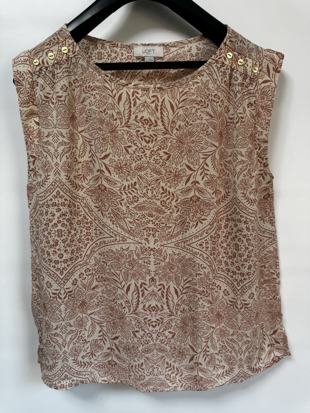 LOFT Outlet Women’s Sleeveless Floral Print Blouse Size S Beige Brown